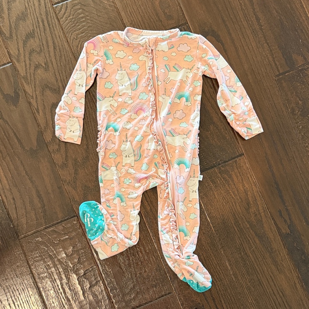 Adorable Posh Peanut Unicorn footie ruffled zippered one piece